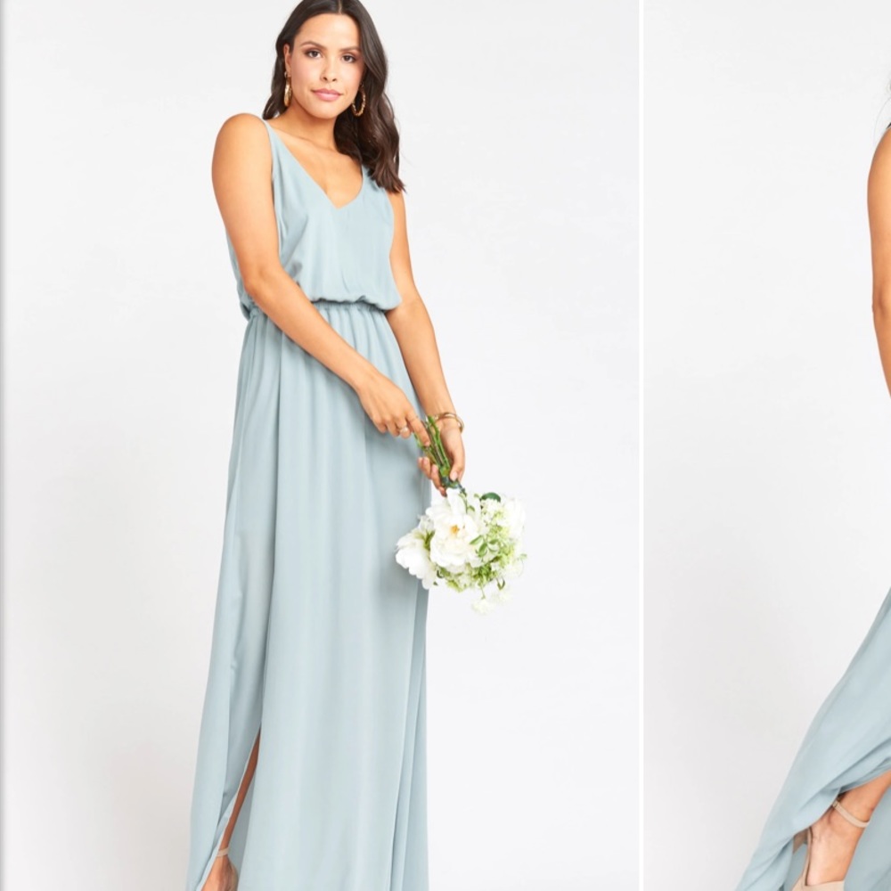 Show Me Your Mumu Kendall Maxi Dress Silver Sage Crisp XS
